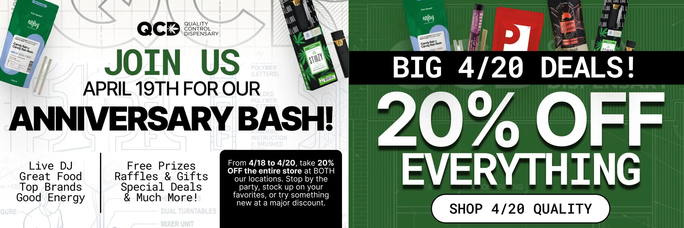 4/20 NYC 2026 at Quality Control Dispensary - 20% Off Everything April 18-20 and Anniversary Bash April 19